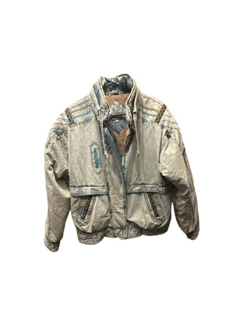 Vintage New York Girl Puffer Jacket Size M Acid Wash Denim Southwest 80s